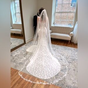 Lace Wedding Dress and Long lace trim veil